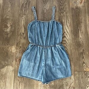 EXPRESS Chambray Denim Sleeveless One Piece Shorts Romper Jumper Size S